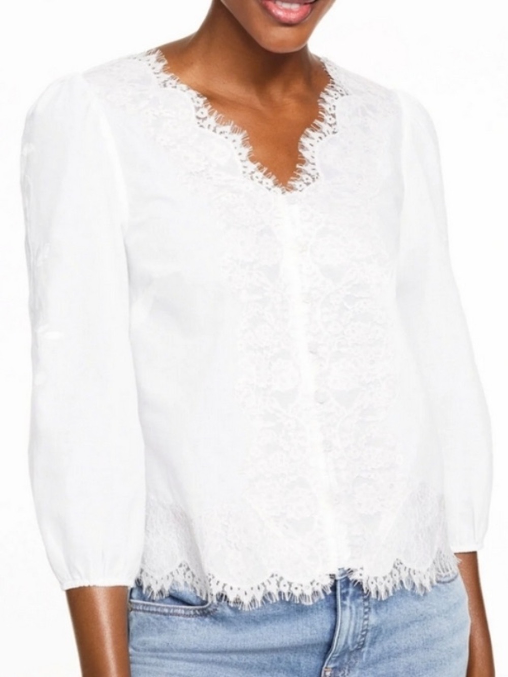 NWT Talbots EMBROIDERED LACE TRIM VOILE TOP size S Dainty White Top